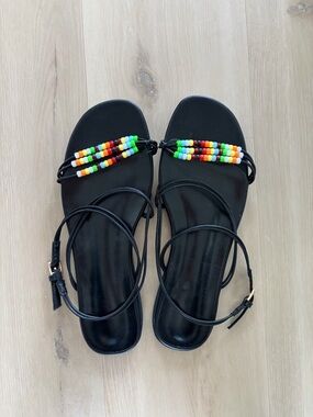 Black Beaded Strap Women's Sandals